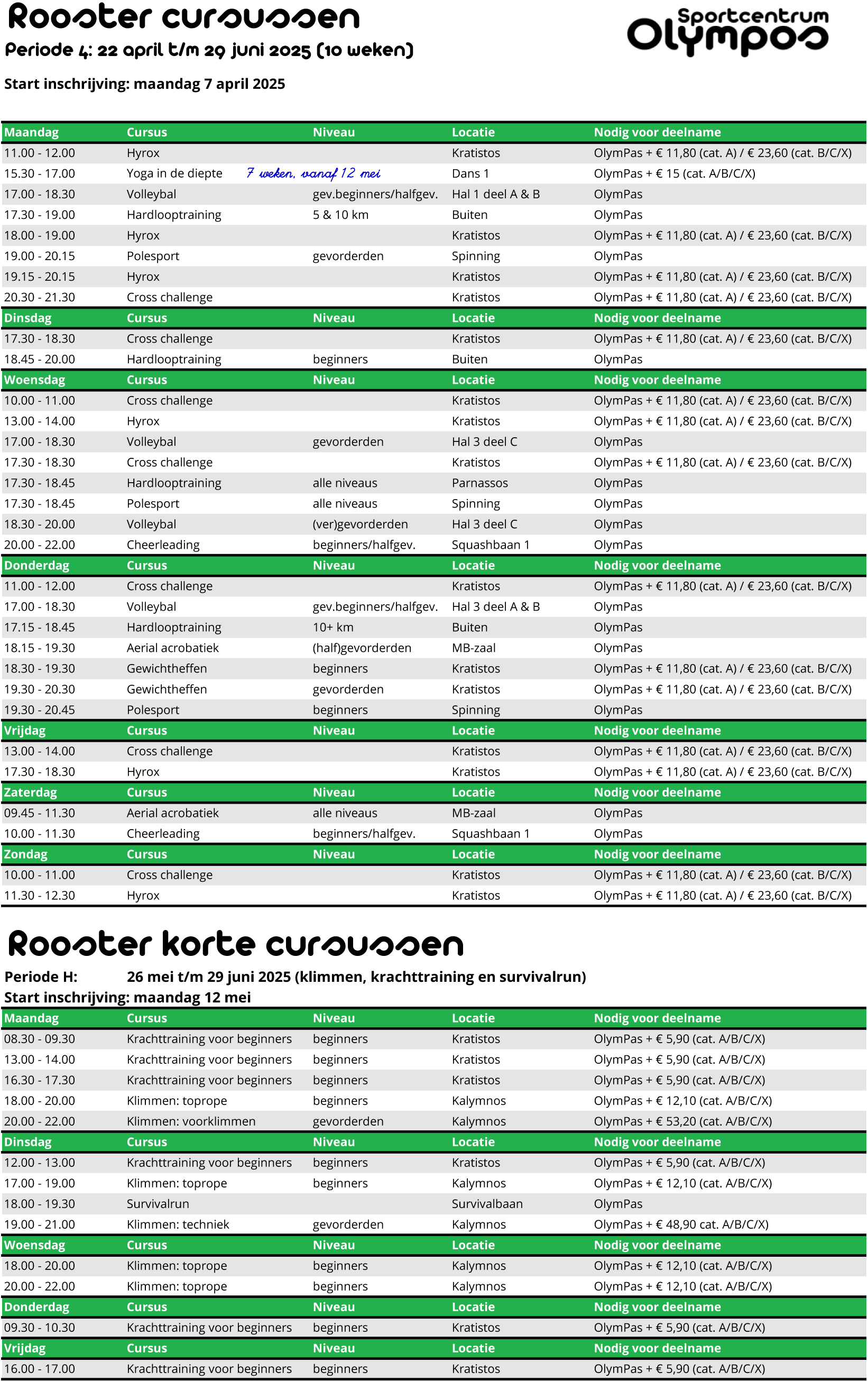 Rooster cursussen